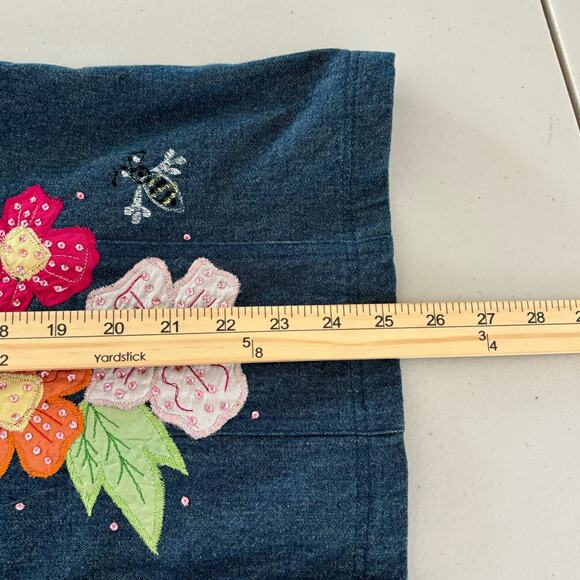 Tapestry Patch Women Shacket Size Large Vintage Cotton Floral Embroidered Denim - Picture 7 of 10